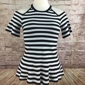 Ann Taylor Striped Blouse Cold Shoulder Peplum XS